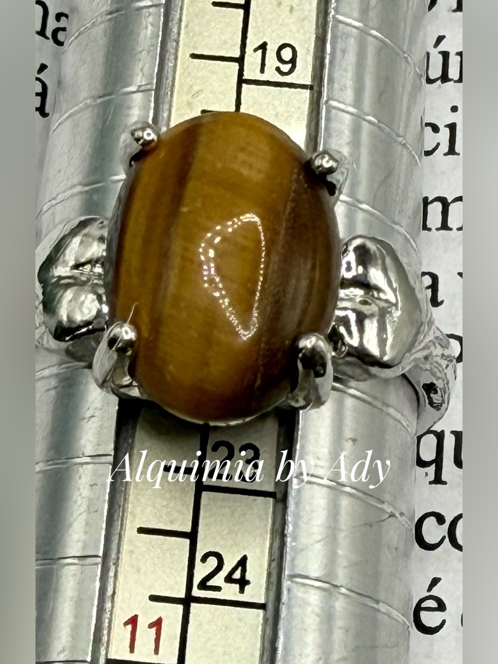 Tiger Eye Silver-Plated Statement Ring - Golden Brown